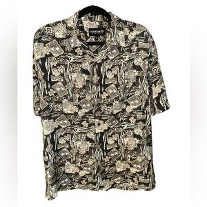 Ocean Pacific Vintage Men's Black Hawaiian Abstract Short Sleeve Shirt (Med)